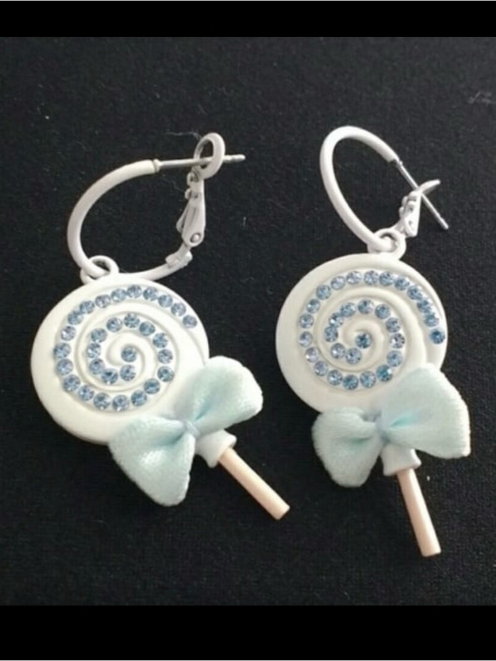 Rhinestone metal blue lollipop dangle earrings